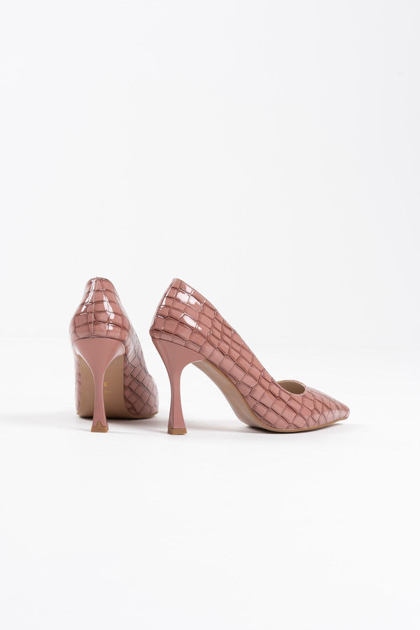 Scarpax Kadın Stiletto - Somon Renkli Kroko Rugan Tasarım