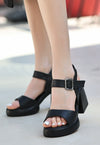 Scarpax Sody Siyah Cilt Topuklu Sandalet