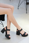 Scarpax Sody Siyah Cilt Topuklu Sandalet