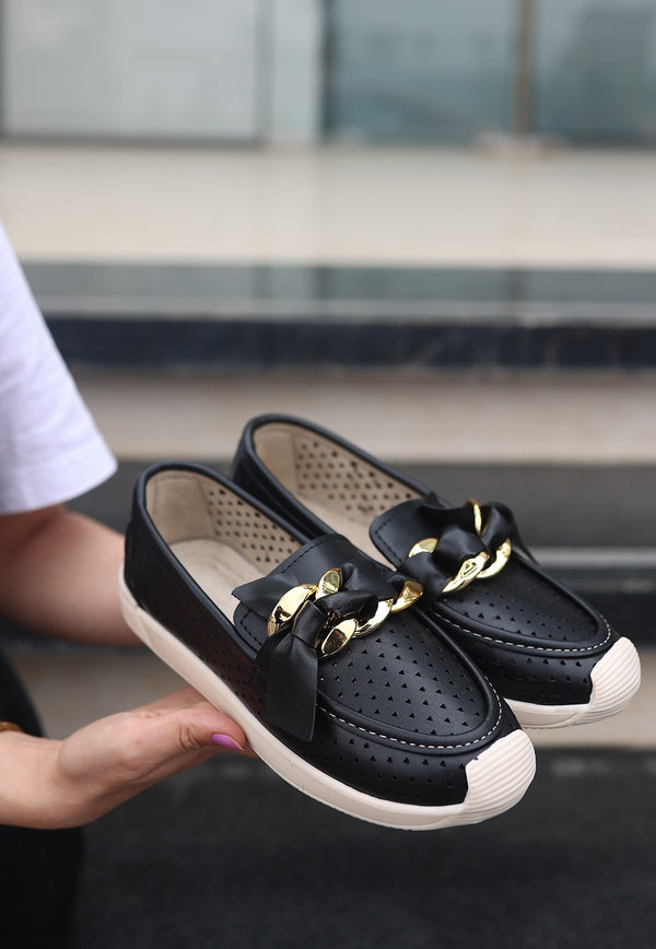 Scarpax Riwan Siyah Cilt Babet Ayakkabı