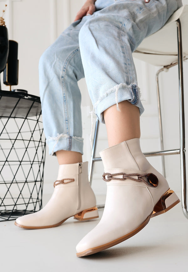 Scarpax Roxani Bej Cilt Topuklu Bot