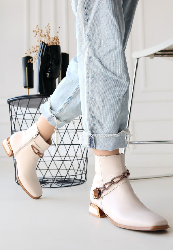 Scarpax Roxani Bej Cilt Topuklu Bot