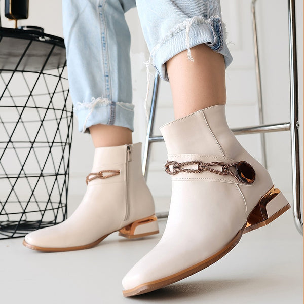 Scarpax Roxani Bej Cilt Topuklu Bot