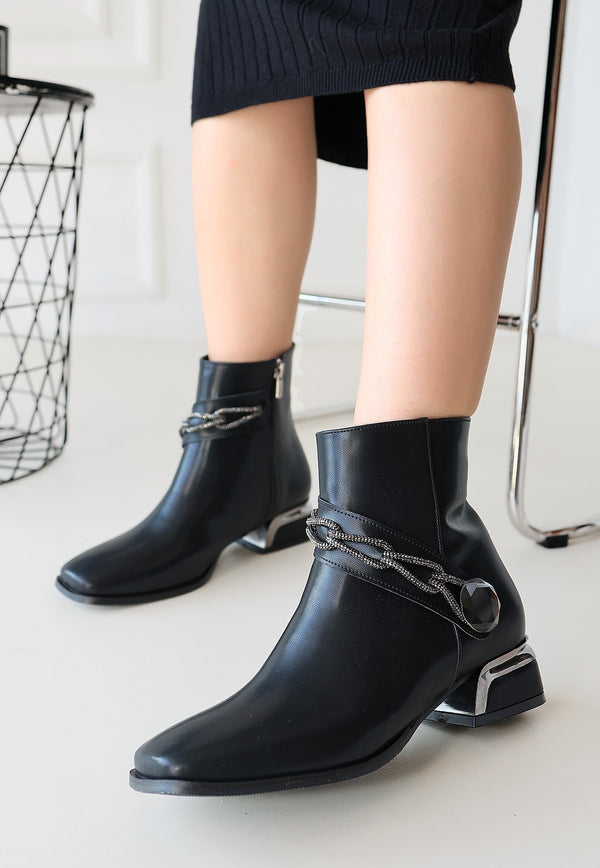 Scarpax Roxani Siyah Cilt Topuklu Bot