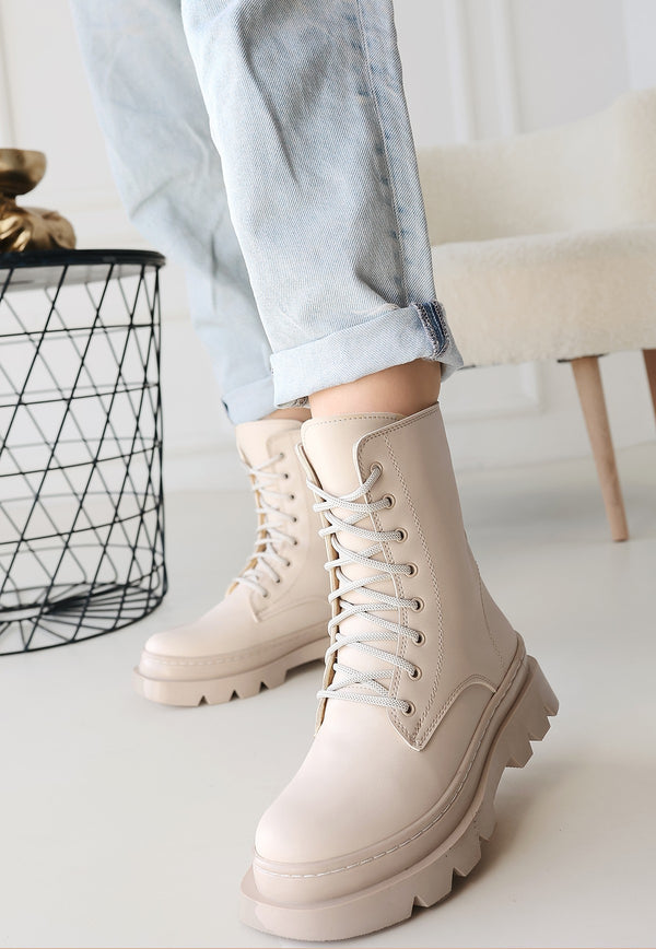 Scarpax Orge Bej Cilt Bağcıklı Bot