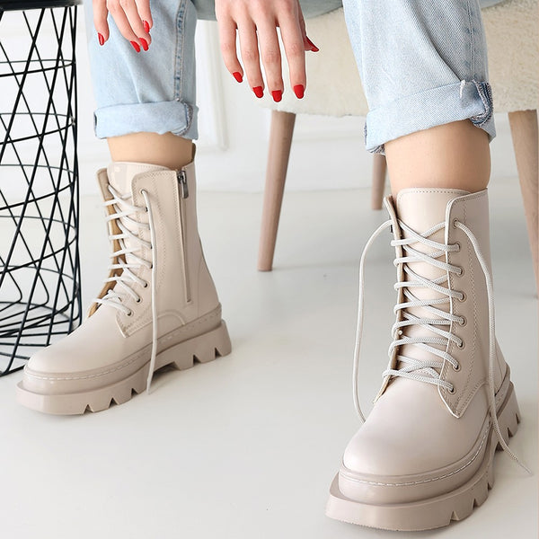 Scarpax Orge Bej Cilt Bağcıklı Bot