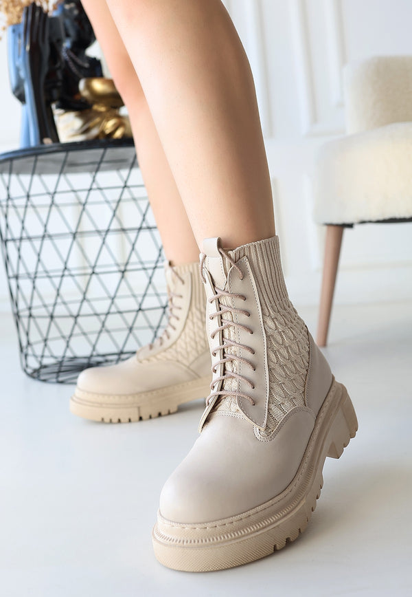 Scarpax Utag Bej Cilt Bağcıklı Bot