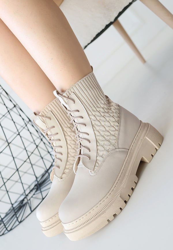 Scarpax Utag Bej Cilt Bağcıklı Bot