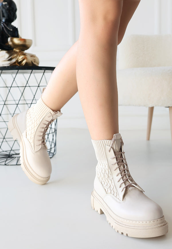 Scarpax Utag Bej Cilt Bağcıklı Bot