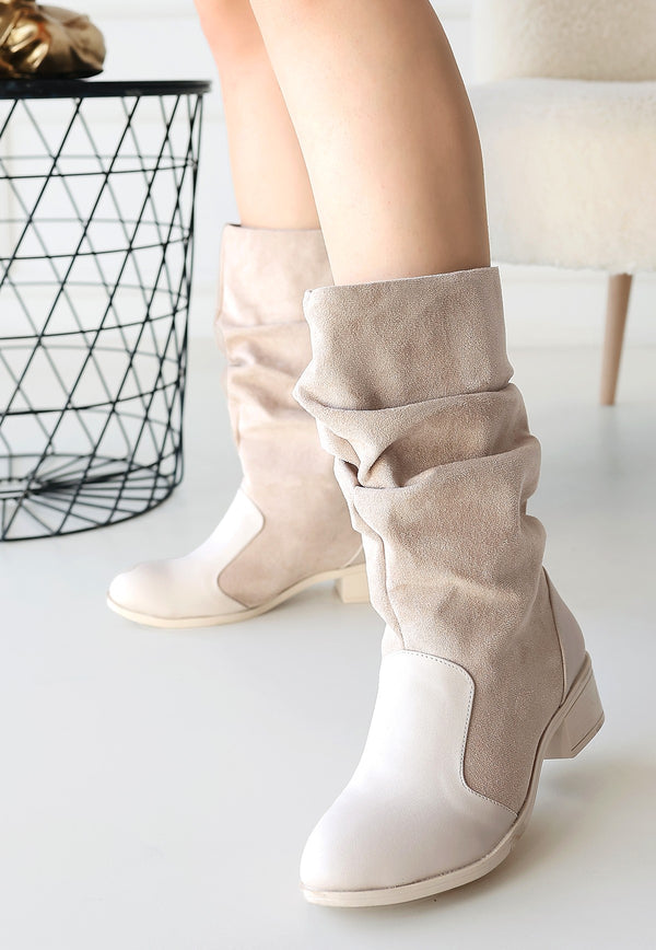 Scarpax Jolin Bej Cilt Süet Detaylı Çizme