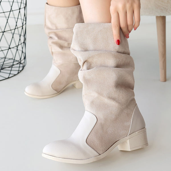 Scarpax Jolin Bej Cilt Süet Detaylı Çizme