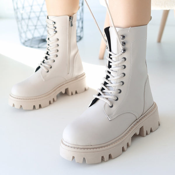 Scarpax Neole Bej Cilt Bağcıklı Bot