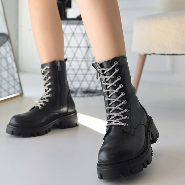 Scarpax Jinox Siyah Cilt Bağcıklı Bot