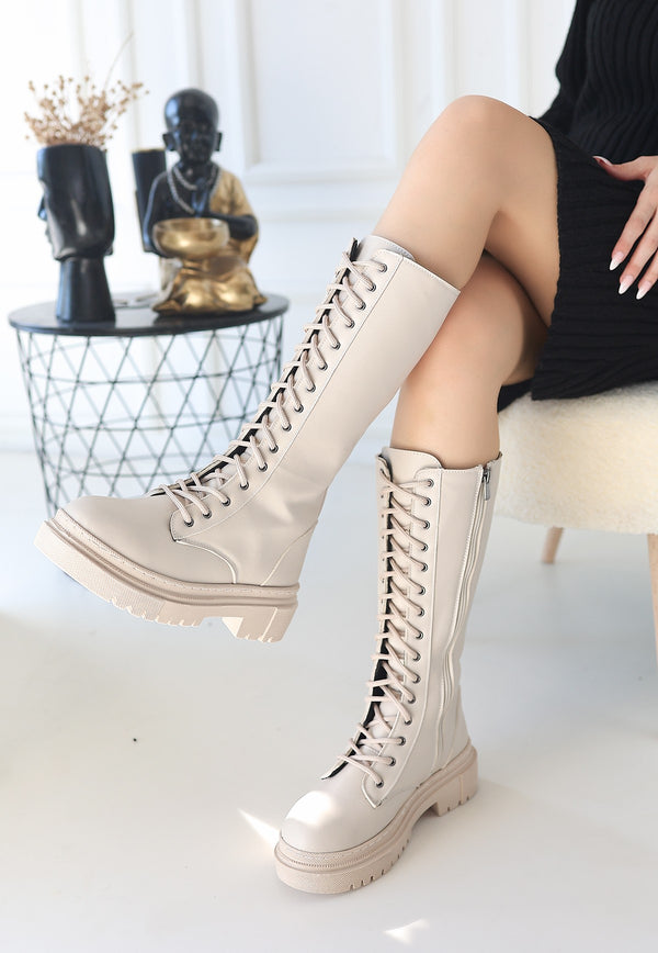 Scarpax Mennd Bej Cilt Bağcıklı Çizme