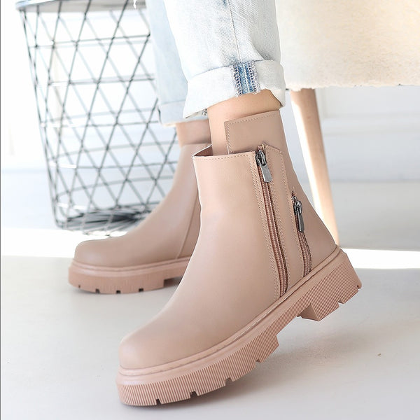 Scarpax Menta Nude Cilt Fermuar Aksesuarlı Bot