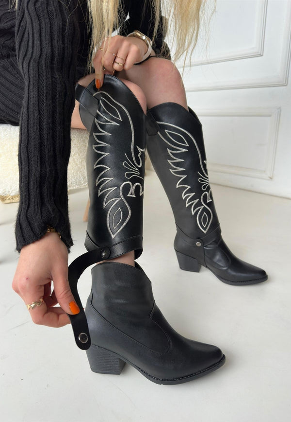 Scarpax Jilla Siyah Cilt Tak Çıkar Topuklu Bot Ve Çizme