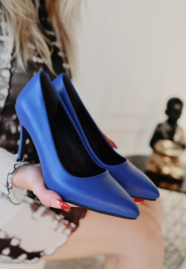 Scarpax Mavi Cilt Topuklu Stiletto Ayakkabı - 9 cm Topuk Boyu, Jurdan Taban