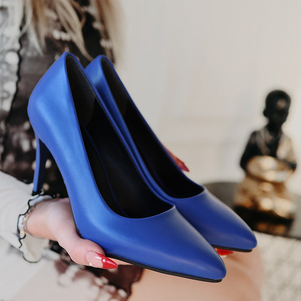 Scarpax Mavi Cilt Topuklu Stiletto Ayakkabı - 9 cm Topuk Boyu, Jurdan Taban