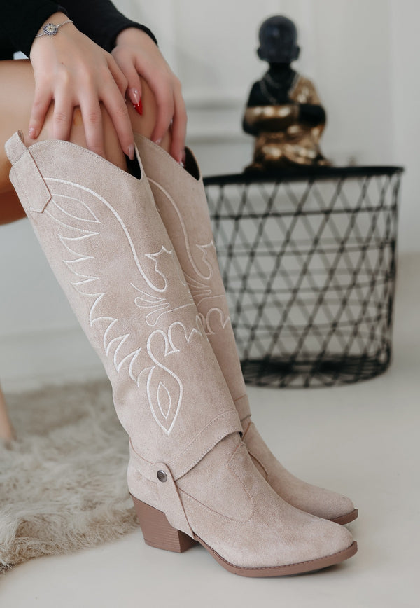 Scarpax Jilla Bej Süet Tak Çıkar Topuklu Bot Ve Çizme