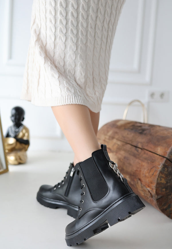 Scarpax Harte Siyah Cilt Bağcıklı Bot