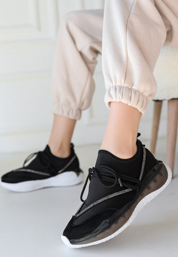 Scarpax Liney Siyah Rugan Bağcıklı Spor Ayakkabı