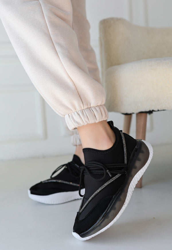 Scarpax Liney Siyah Rugan Bağcıklı Spor Ayakkabı