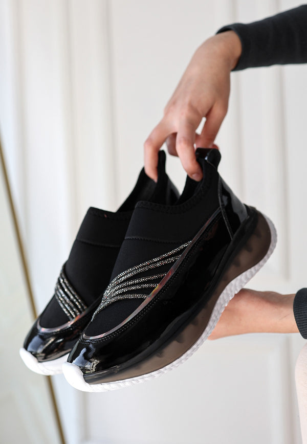 Scarpax Keita Siyah Rugan Streç Detaylı Spor Ayakkabı