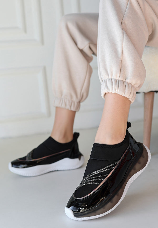 Scarpax Keita Siyah Rugan Streç Detaylı Spor Ayakkabı