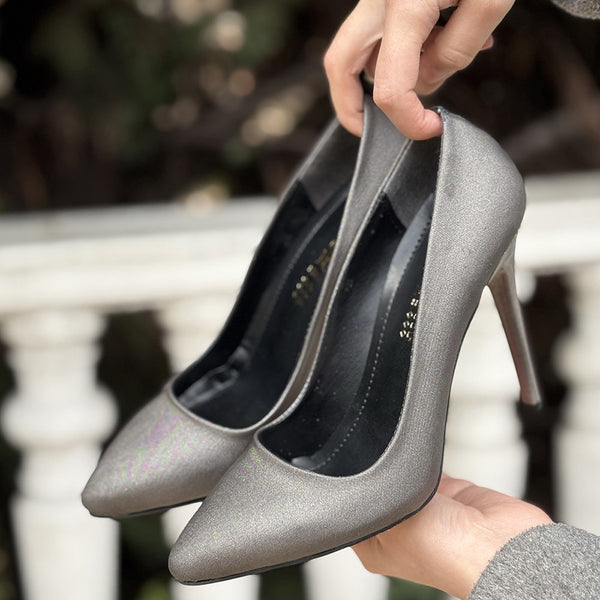Scarpax Hillar Platin Saten Stiletto Ayakkabı