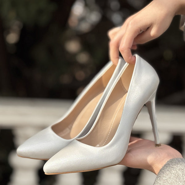 Scarpax Hillar Gümüş Saten Stiletto Ayakkabı