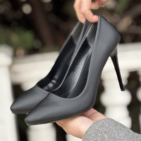 Scarpax Hillar Siyah Saten Stiletto Ayakkabı