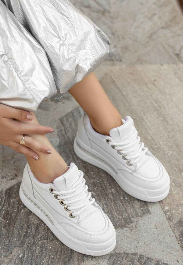 Scarpax Lulu Beyaz Cilt Bağcıklı Spor Ayakkabı