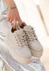 Scarpax Lulu Bej Cilt Bağcıklı Spor Ayakkabı