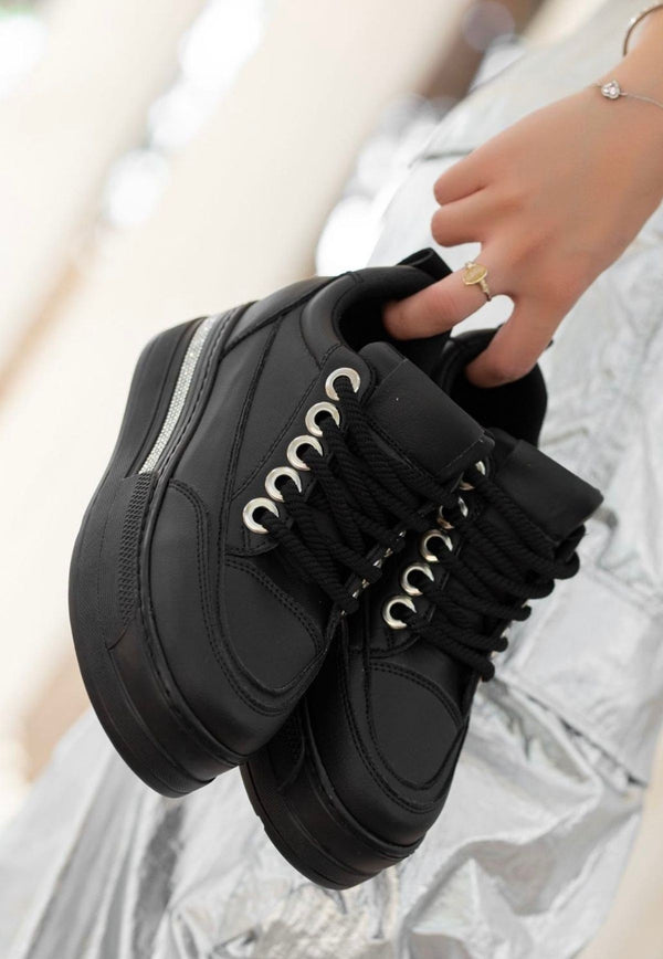 Scarpax Lulu Siyah Cilt Bağcıklı Spor Ayakkabı