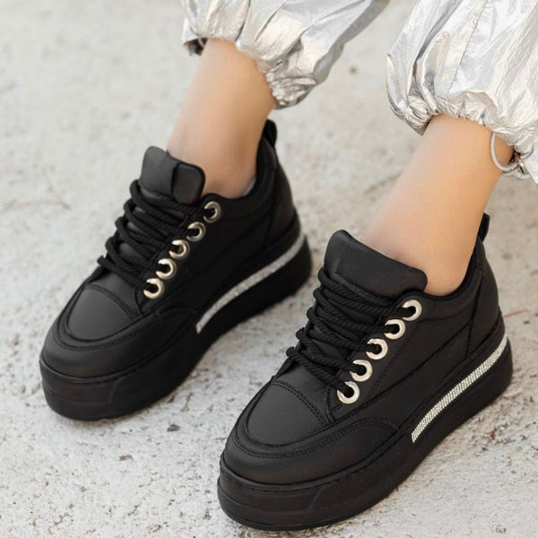 Scarpax Lulu Siyah Cilt Bağcıklı Spor Ayakkabı