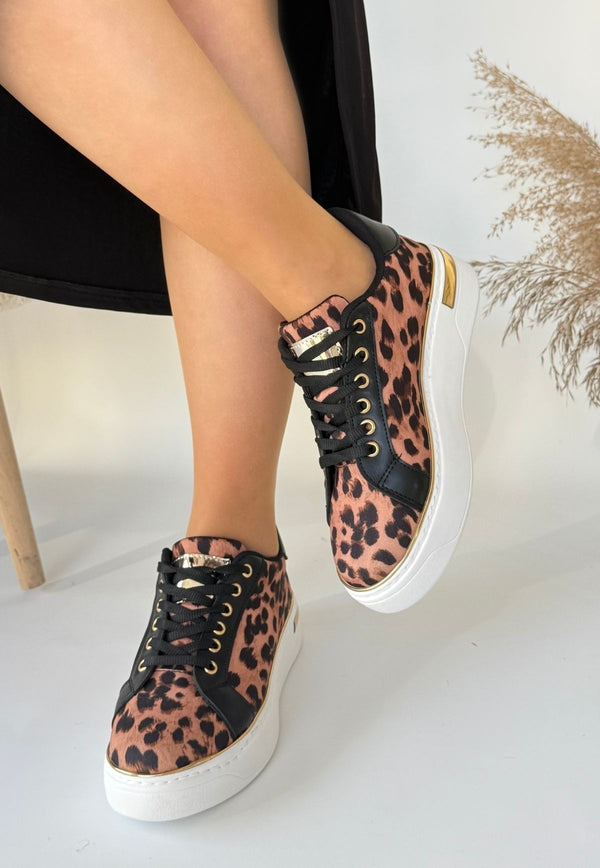 Scarpax Kity Leopar Saten Bağcıklı Spor Ayakkabı