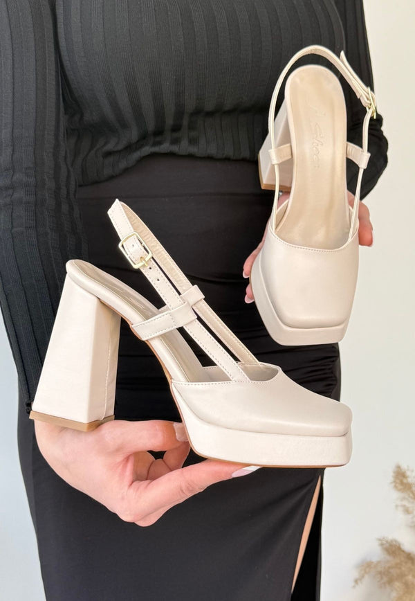 Scarpax Mety Bej Cilt Topuklu Ayakkabı