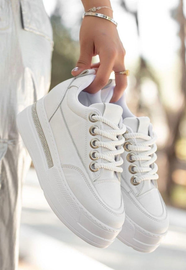 Scarpax Lulu Beyaz Cilt Bağcıklı Spor Ayakkabı