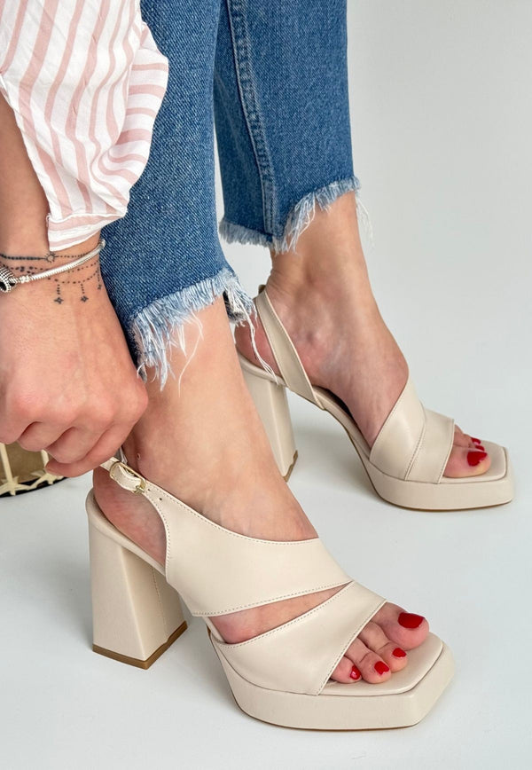 Scarpax Cica Bej Cilt Topuklu Ayakkabı