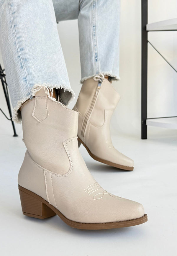 Scarpax Akver Bej Cilt Topuklu Bot