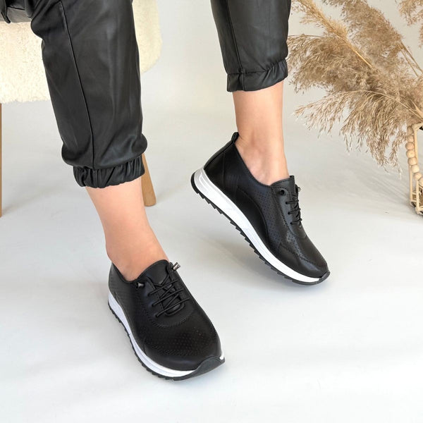 Scarpax Tone Siyah Cilt Bağcıklı Spor Ayakkabı