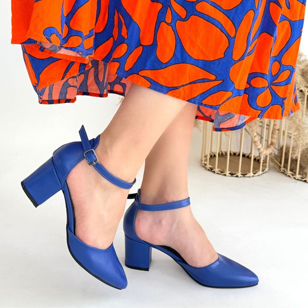 Scarpax Mulen Mavi Cilt Topuklu Ayakkabı