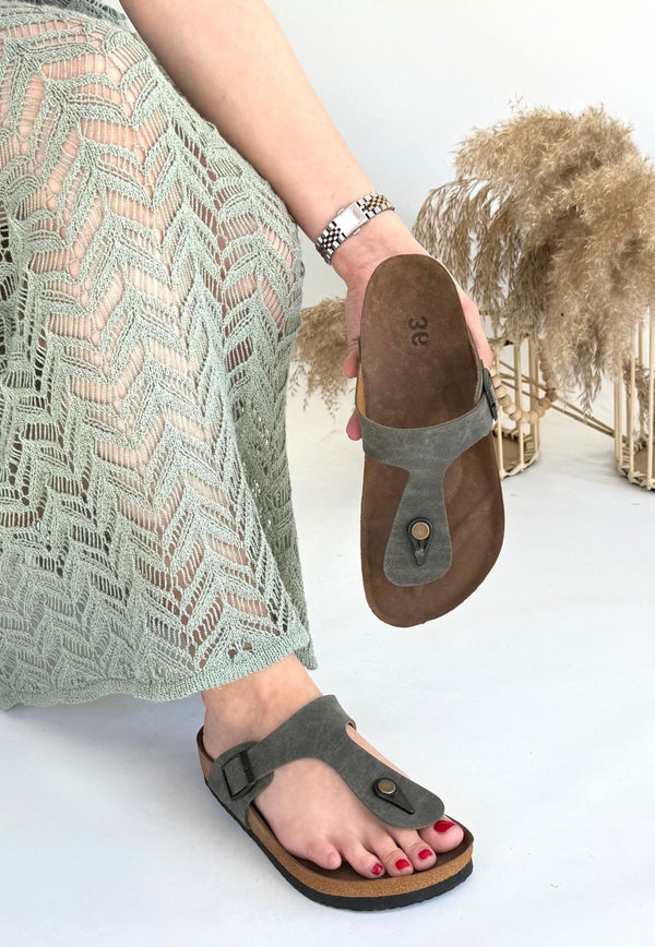 Scarpax Aksar Haki Yeşil Nubuk Parmak Arası Terlik