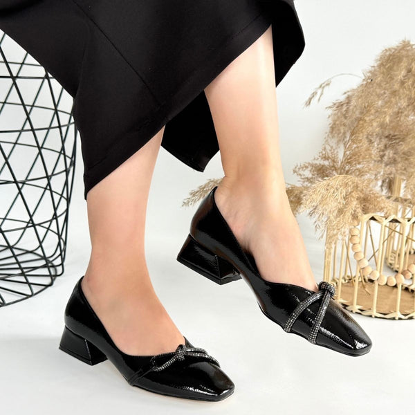 Scarpax Estay Siyah Rugan Topuklu Ayakkabı