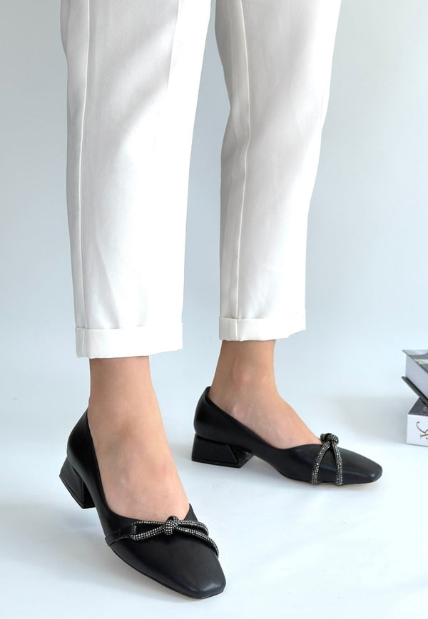 Scarpax Estay Siyah Cilt Topuklu Ayakkabı