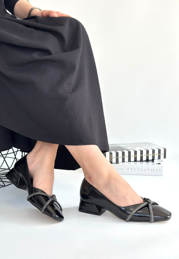 Scarpax Pety Siyah Rugan Topuklu Ayakkabı