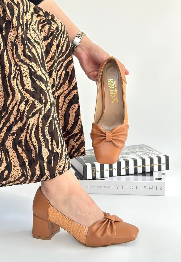 Scarpax Agnet Taba Cilt Topuklu Ayakkabı