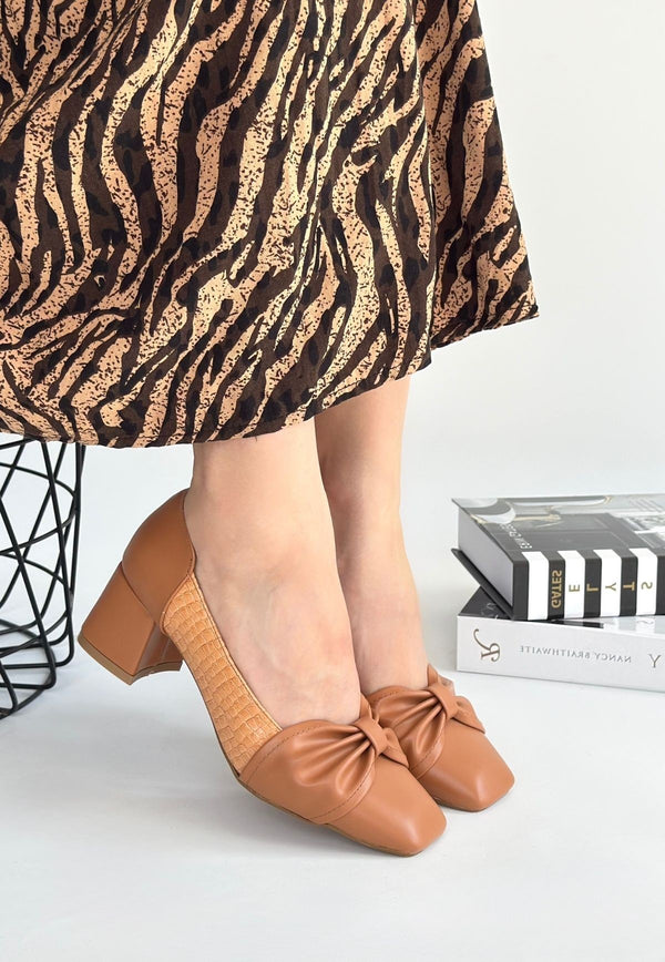 Scarpax Agnet Taba Cilt Topuklu Ayakkabı