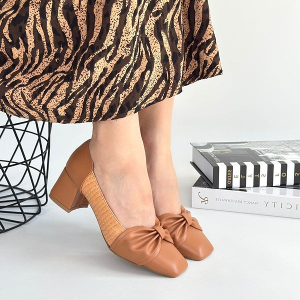 Scarpax Agnet Taba Cilt Topuklu Ayakkabı