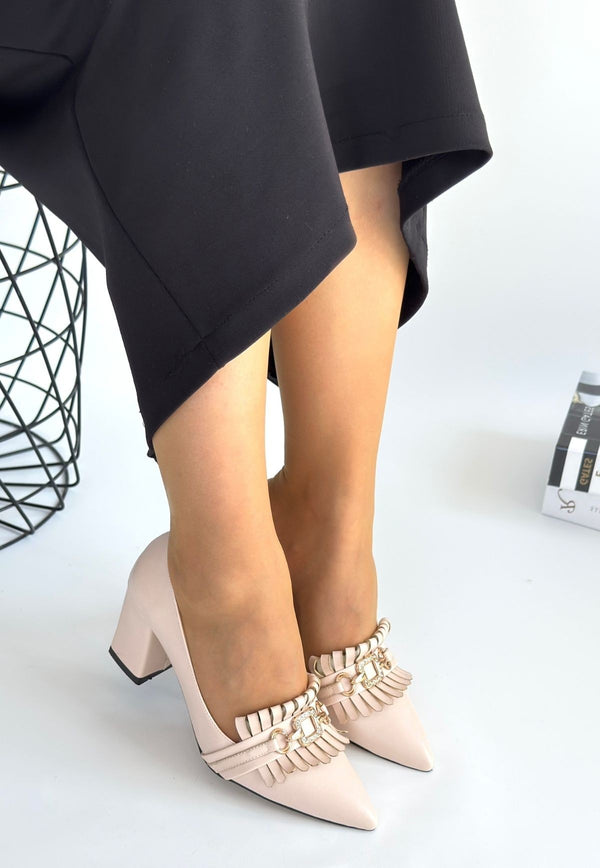 Scarpax Farye Bej Cilt Topuklu Ayakkabı